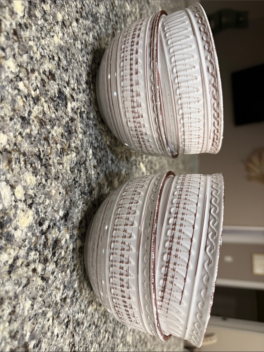Hobby Lobby White and Brown Textured Ceramic Bowl Pair